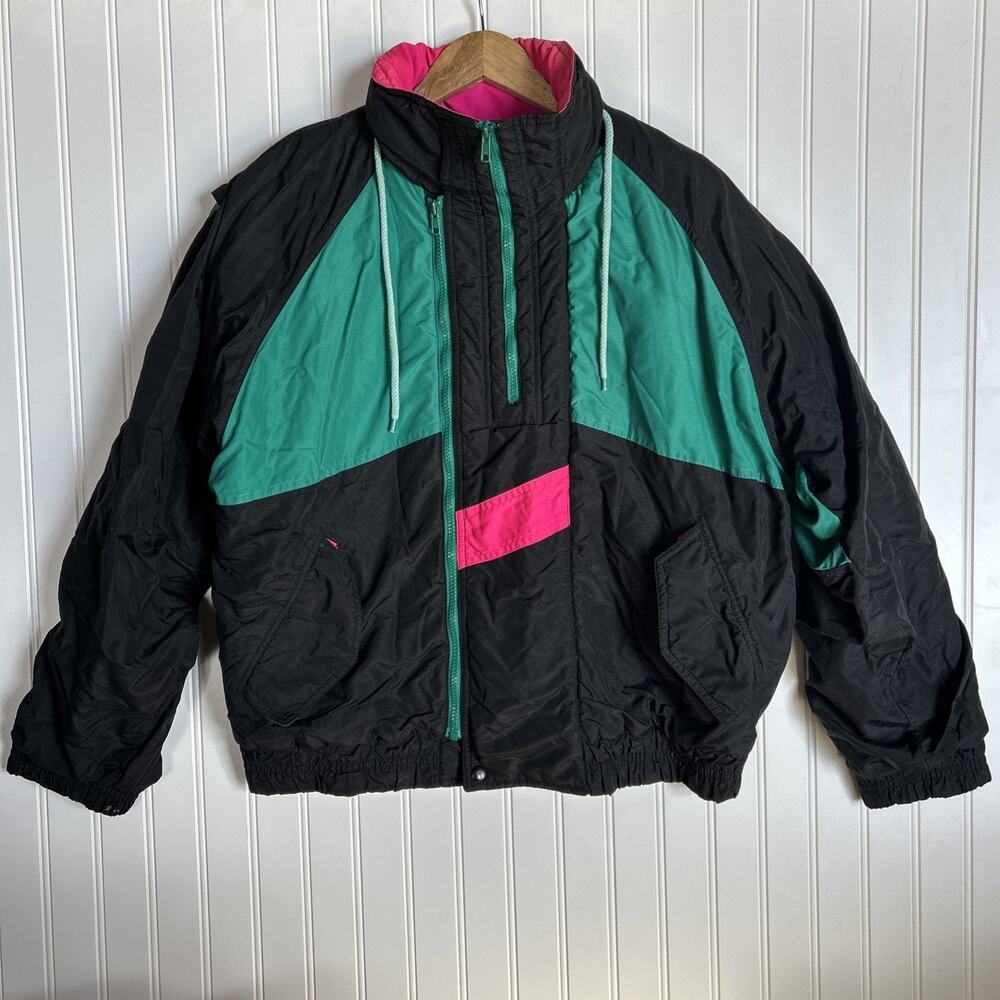 Vintage 90s Eagles Ridge Color Block Ski Jacket Pink Teal Black Puffer Men's L